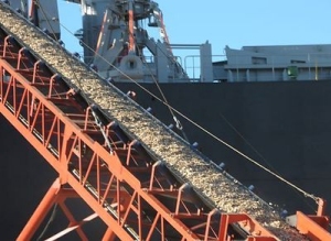 wood chips being loaded on vessel
