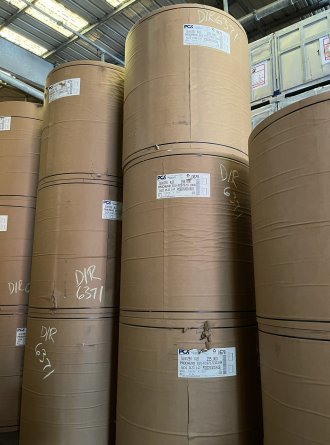 kraft linerboard rolls in storage