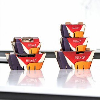 Recyclable cardboard procue basket from Cascades