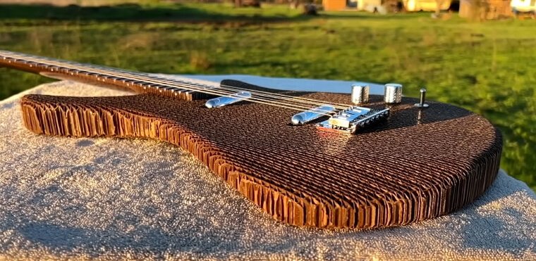 electric guitar made from recycled cardboard